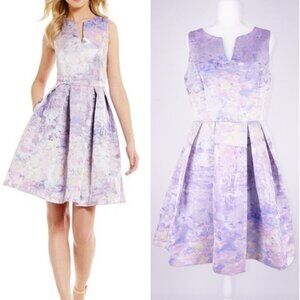 NWT Leslie Fay Fit & Flare Dress- Lavender / Ivory
